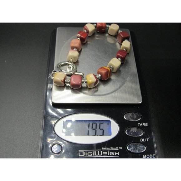 7" Silver Tone Yellow Cream Maroon Cube Stone Bracelet Vintage Elegant Beautiful - Picture 6 of 6